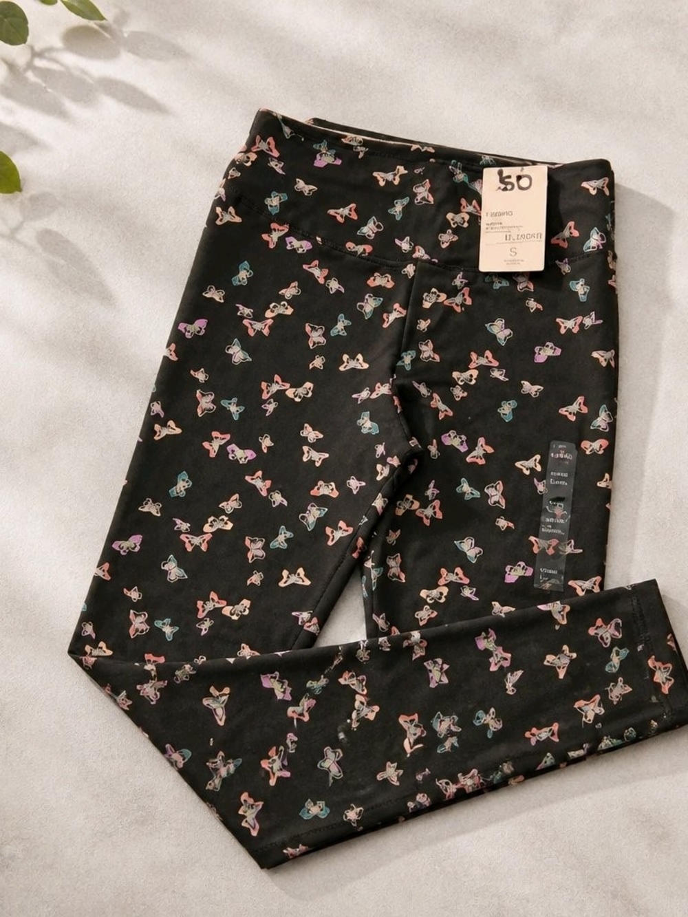 SO Black Leggings with Pastel Butterfly Print